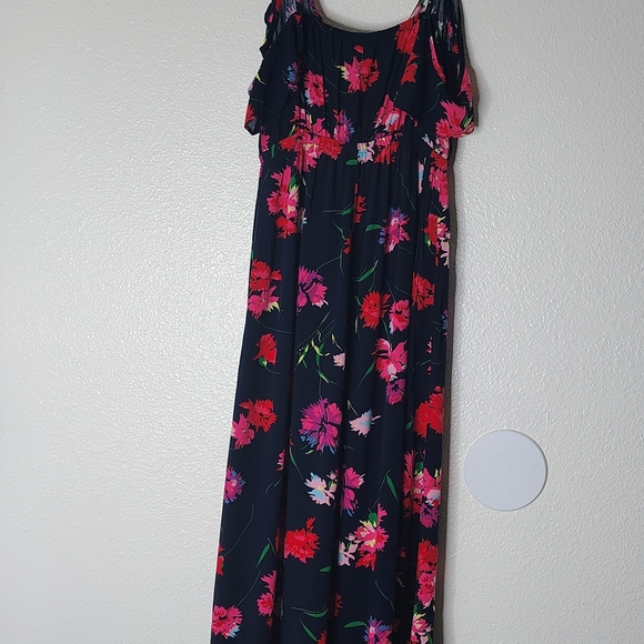 Express Floral Maxi Dress Small Blue Pink Ruffle High Low Wrap Faux Summer Boho - Picture 13 of 16